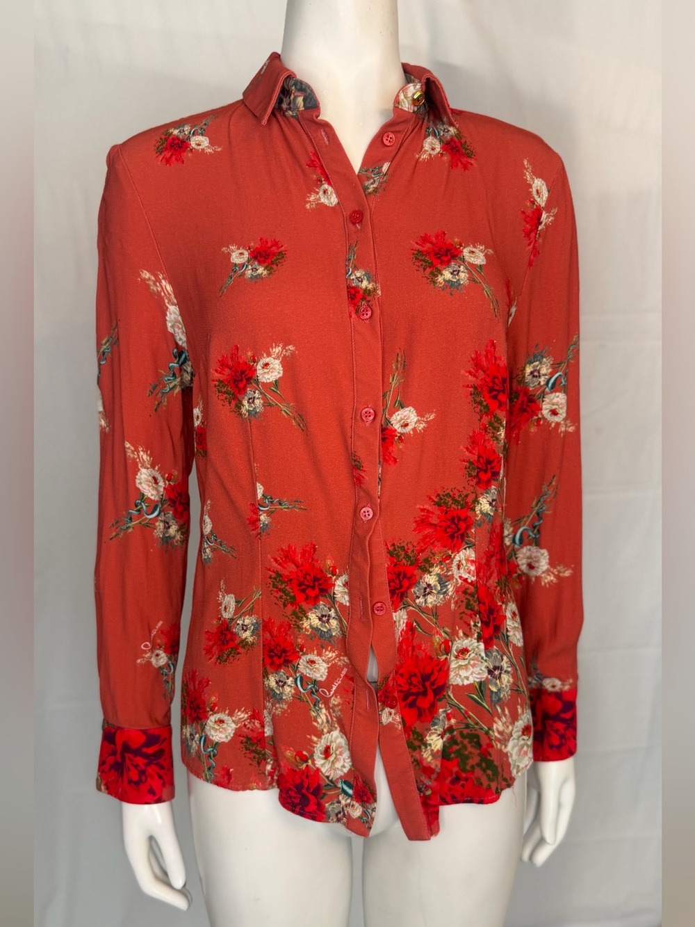Cavalli Class Floral Button-Down Shirt in Rust